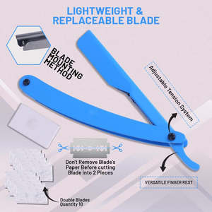 Rasoirs à cheveux berbères à revêtement bleu, lames doubles réglables, légers, lames de rasage répliables - Product Image 6