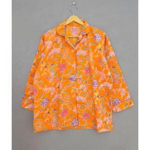 Pyjama d'été en coton confortable pour femmes ensemble main bloc imprimé vêtements de nuit robe demoiselles d'honneur tailles y compris 5XL pour adultes - Product Image 3