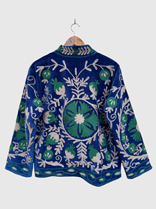 Hand Embroidered Floral Mandarin Collar <b>Velvet</b> Jacket Full Sleeve Plus Size Elegant Style Adult Autumn Wear - Product Image 2