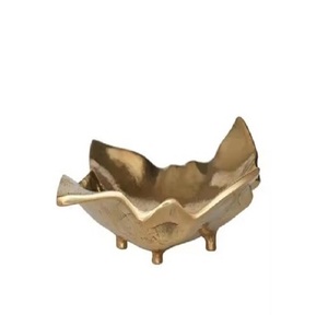 <b>Hand</b> Carved Modern Aluminum Gold Finished Serving Bowl Metal Accent Decorative Centerpiece Dish for Home Decor Kitchenware Use - Product Image 1