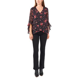 Vince Camuto Top da donna con maniche svolazzanti e stampa floreale X-Large in chiffon nero in stile bohémien - Product Image 3