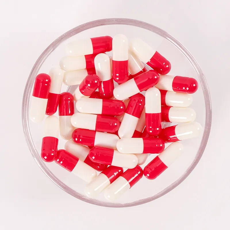 Vendita all'ingrosso di Capsule vuote di gelatina dure dimensioni 00 0 1 guscio di Capsule di amido bianco rosso vuoto con stampa Logo