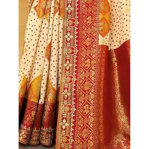 ผ้าไหมโดลาแท้สีขาวนวลแบบดั้งเดิม พร้อมงานปักที่งดงามสำหรับงานแต่งงาน - Product Image 2