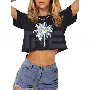 เสื้อครอปแบบลำลองของผู้หญิงเสื้อคอกลมแขนสั้นคอปกทรงหลวมใส่สบายเสื้อยืดแฟชั่นขายส่ง - Product Image 1