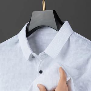 เสื้อโปโลเนื้อผ้าไอซ์ซิลค์สำหรับผู้ชาย, เสื้อคอปกธุรกิจลำลองเสื้อเชิ๊ตผ้าไอซ์ซิลค์ดีไซน์ใหม่2024ฤดูร้อน - Product Image 4