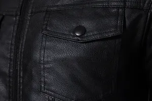 Veste de moto en cuir vintage lavée personnalisée de haute qualité pour hommes col montant avec logo brodé mode hivernale - Product Image 6