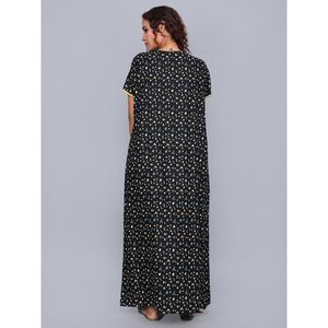 Chemise de nuit longue Evolve pour femme, noire, 100 % viscose imprimée, taille XS, ultra douce et confortable, en tissu tissé, design élégant - Product Image 4