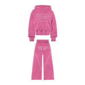 ชุดวอร์มทรงหลวมสำหรับผู้ชายชุดมีฮู้ดเอวสองชั้นประดับพลอยเทียมและกางเกงขาบาน - Product Image 2