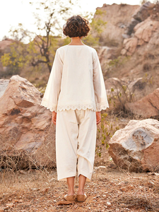 Ensemble coordonné 2 pièces en coton brodé, haut sans manches à col licou, pour usage quotidien, 100% coton uni, séchage rapide, non tissé - Product Image 4