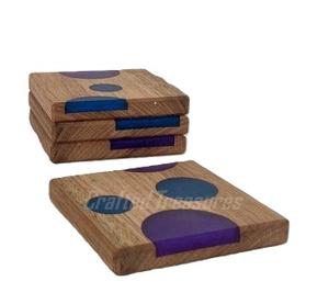 Ensemble de sous-verres en bois d'acacia, en résine époxy et en bois d'acacia, en bois massif épissé, nouvelle technologie - Product Image 4