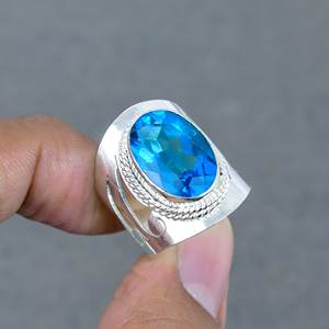 แหวนหมั้นอัญมณีทองเหลืองชุบเงินหรูหราสีฟ้าบุษราคัมสำหรับงานแต่งงานวันครบรอบ-ไอเดียของขวัญในราคาขายส่ง - Product Image 4