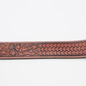 Full Grain Cowhide Men's Fashion Western Leather <b>Tooling</b> Belt with floral <b>engraved</b> brass buckle <b>tooled</b> leather belt - Product Image 4
