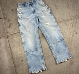 กางเกงยีนส์ขาตรงเข่าสองข้างของผู้ชายเสื้อผ้าแนวสตรีทระบายอากาศได้ดีไม่มีรอยขาด - Product Image 4