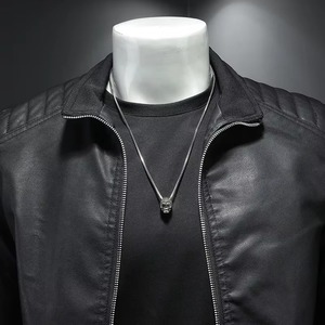 Veste en cuir varsity à col montant pour homme, de haute qualité, décontractée, coupe-vent, respirante, en simili cuir - Product Image 2