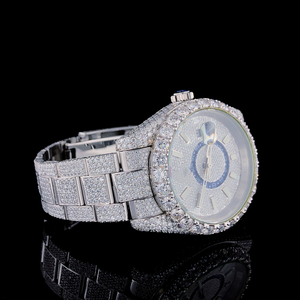 Reloj de Pulsera de Cuarzo Analógico de Lujo con Diamantes de Moissanita VVS para Hombre, Estilo Deportivo/Fashion, con Cristal, 41 mm, Chapado en Oro Blanco, Acero Inoxidable - Product Image 4