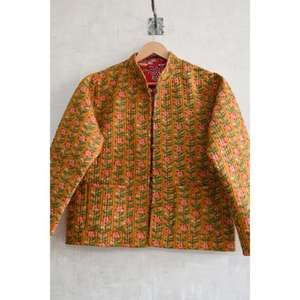 Handmade Eco-Friendly Woven Cotton <b>Quilted</b> Jacket Reversible Floral Block Print Long Sleeve Winter Warm Button-Up Jacket - Product Image 3