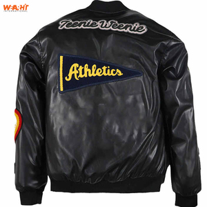 Chaqueta de invierno con cuello levantado de cuero auténtico estilo universitario negro de alta calidad unisex para hombre esencial - Product Image 2