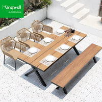 Ensemble de table et de chaises de jardin en rotin tressé et aluminium de style nordique pour 8 personnes, idéal pour le jardin, la cour, la terrasse, le balcon