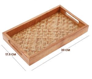 Plateau rectangulaire en bois d'acacia fabriqué à la main en bois avec poignées Plateau de service décoratif pour table de petit déjeuner décoratif - Product Image 4