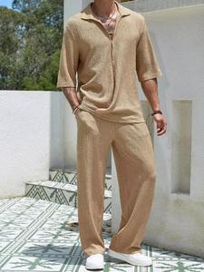 Ensemble de deux pièces de style vintage d'été pour hommes chemise décontractée et pantalon respirant à la mode et confortable - Product Image 2