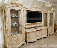 Meuble TV moderne en teck sculpté à la main, aspect crème élégant, avec armoires, taille et couleur personnalisables, support TV de luxe durable