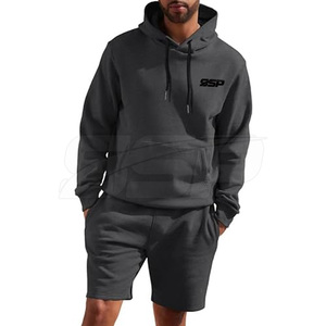 Conjunto de Sudadera con Capucha y Pantalones Cortos de Algodón 100% para Hombre, Diseño Personalizado, Informal de Invierno, Color Sólido, Cómodo - Product Image 1