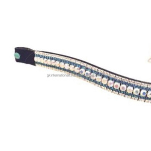 Personnalisé 5 rangées de cristaux multicolores strass décoratif noir rembourré cuir cheval sourcil bande pour bride en pleine taille d'épi - Product Image 3