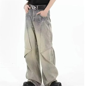 กางเกงยีนส์ซักขากว้างสำหรับผู้ชายกางเกงยีนส์ผ้ายืดแบบมีซิปแนวสตรีทฮิปฮอปสไตล์วินเทจ - Product Image 2