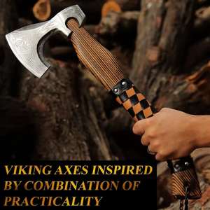 ขวานไวกิ้งเหล็กกล้าคาร์บอนสูงทำมือ พร้อมปลอกหนังเกรดอุตสาหกรรม ด้ามเหล็ก น้ำหนัก 1.5 กก. สำหรับตั้งแคมป์ ใช้ในชีวิตประจำวัน และกิจกรรมกลางแจ้ง - Product Image 2