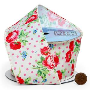 Handmade Mini Roses on Wired Grosgrain Ribbon Organza and Polyester for Birthday Gift Wrapping and Packaging - Product Image 2