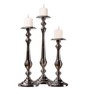 Nickel Plated <b>Tall</b> T Light Candle Holder Set of 3 Shiny Finished <b>Table</b> Centerpiece Luxury Handmade Candle Holder - Product Image 1