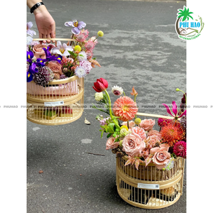 Handcrafted BAMBOO GIFT <b>BASKET</b> with Floral Pattern Ideal for Weddings Festivals Home Decor Flower <b>Basket</b> <b>Basket</b> for Gift Packing - Product Image 2