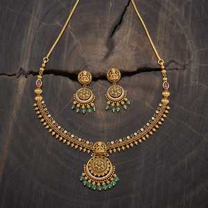 Antique Short Zinc Alloy Tassel <b>Necklace</b> with <b>Ruby</b>-Green Synthetic Stones Elegant and Timeless for Wedding Occasions - Product Image 2