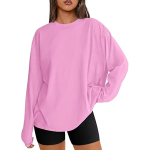 T-shirt ample pour femme, col rond, coton, soie de lait, épaules tombantes, manches longues, personnalisable, 200g, séchage rapide, respirant, anti-boulochage, anti-plis - Product Image 3