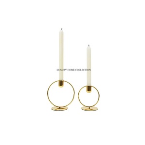 Set of 2 Different Sizes Gold Polished Candle Holders Top Selling Handmade Simple Designing Indoor and Outdoor Candle Holders - Product Image 1