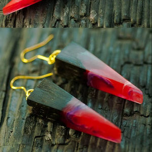 Boucles d'oreilles en forme de cœur en résine noire et blanche, en forme de cœur, en forme de feuille d'or carrée, ronde et géométrique, en résine de bois. - Product Image 2