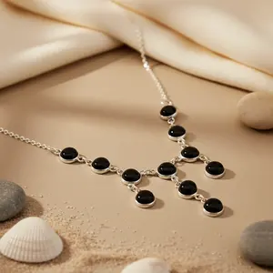 Collar de Plata de Ley 925 para Mujer, Ónix Negro con Diamante, Turquesa, Circonita, Chapado en Rodio, Oro Rosa, Joyería de Moda para Regalo - Product Image 1