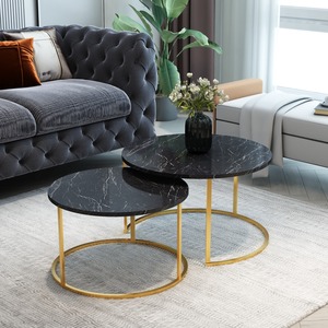 Juego de Sala de Estar Moderno de 2 Piezas, Móvil, Duradero y Portátil, con Mesa de Centro y Mesa Auxiliar, Fácil de Armar y Limpiar, de Aglomerado y Metal - Product Image 3