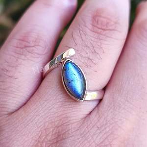 <b>Labradorite</b> Marquise Silver <b>Ring</b> Handmade Women's Boho <b>Ring</b> with Platinum Gift for Her Featuring <b>Labradorite</b> Sterling Silver - Product Image 2