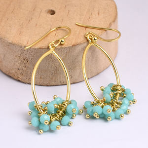 Amazonita natural 925 plata esterlina cuentas redondas pendientes joyería - Product Image 4