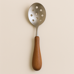 Cuillère à fente en acier inoxydable élégante de qualité supérieure Manche en bois ergonomique élégant Ustensile fonctionnel pour les occasions de fête de préparation des aliments - Product Image 5