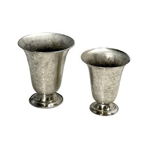 Vase à fleurs en métal argenté, Texture faite à la main, Pot de fleurs, ensemble de 2 pour décoration de fête et de mariage - Product Image 2