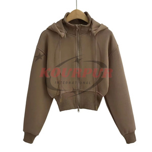 Sweat à capuche zippé pour femme en coton 100% de haute qualité, design élégant avec logo frontal, disponible en plusieurs couleurs à prix raisonnable - Product Image 1