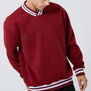 Sweat-shirts pour hommes en molleton de coton lourd de haute qualité avec logo en relief 3D, rayures, col en V, ourlet côtelé, surdimensionné - Product Image 3