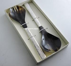 Wholesale Premium Quality Horn Salad Servers Set of 2 Pcs Premium Kitchenware <b>Serving</b> <b>Spoons</b> for Parties From India - Product Image 3