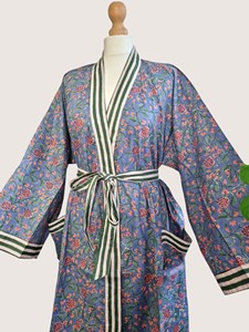 Bata Larga Estampada Floral para Mujer, Manga Larga, Cuello en V, 100% Poliéster, Suave, Informal, para Primavera, con Cierre de Cordón - Product Image 4