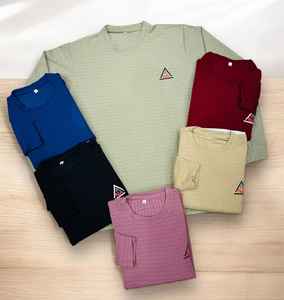 2025 Stylish Round Neck Full Sleeve Jacquard T <b>Shirt</b> For <b>Men</b> In Trendy Modern Fit Design <b>Indian</b> Supplier - Product Image 1