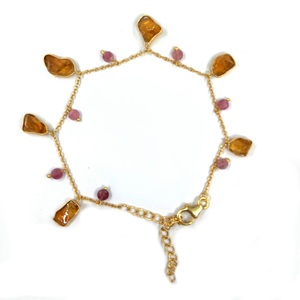 Everyday Wear <b>925</b> <b>Sterling</b> <b>Silver</b> Gold Plated Classic Women Wear Multi Color Rough Gemstone Chain <b>Bracelet</b> - Product Image 5
