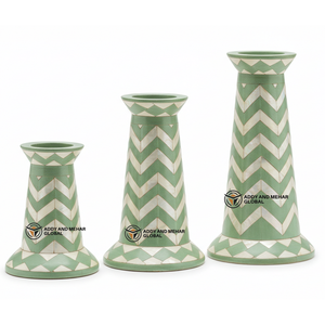 Proveedor indio ofrece candelabro decorativo con patrón de Chevron hecho a mano con incrustaciones de hueso verde - Product Image 1