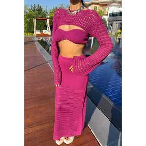 ชุดถักลายฉลุสามชิ้น 10087 บัสติเยร์และโบเลโรพร้อมดีไซน์ลายฉลุสุดเก๋ - Product Image 2